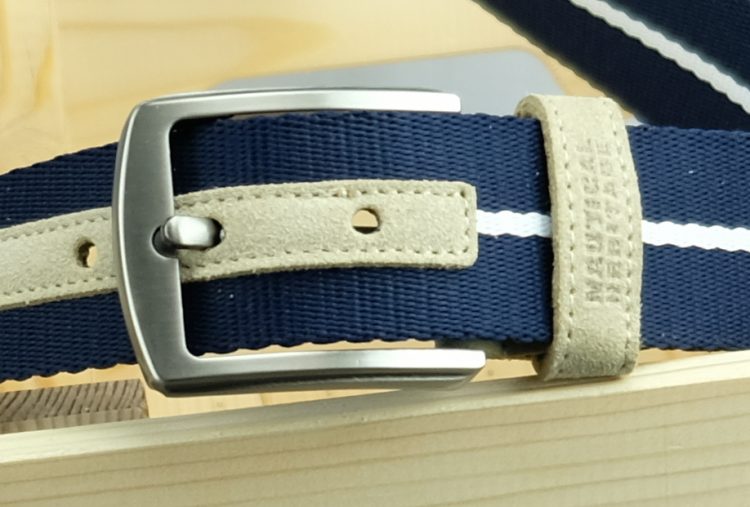 Navy blue belt with white accessories - 115 cm (0530-10) zdjęcie 3