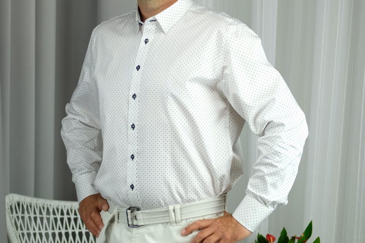 Biała koszula w delikatne kropki z długim rękawem (0690-2) zdjęcie 5