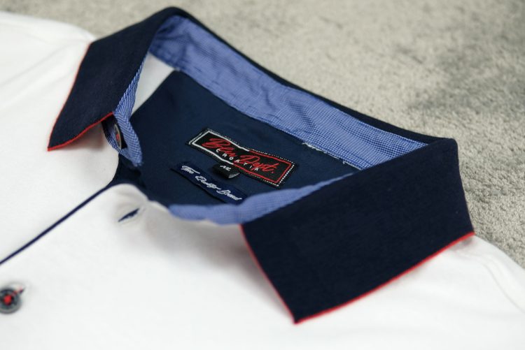 White classic polo shirt with navy blue collar (0779-2) zdjęcie 6