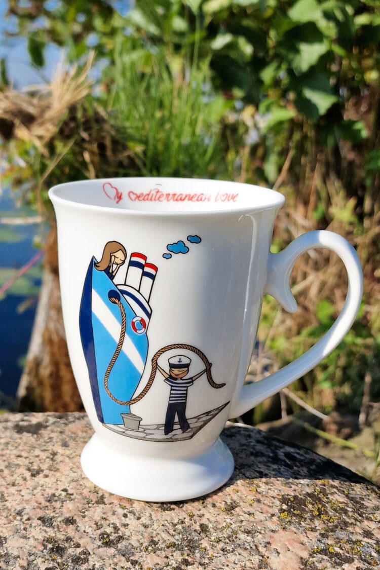 Porcelain mug with nautical graphics (0723-1) zdjęcie 1