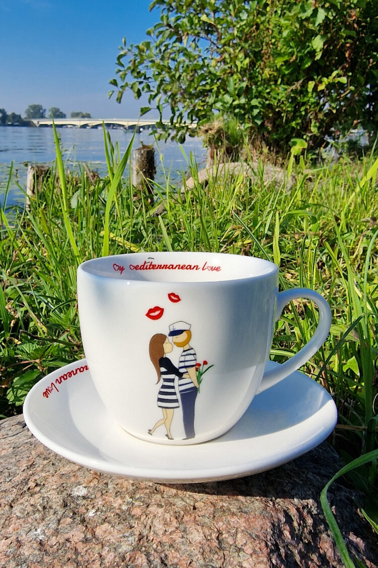 Porcelain teacup with nautical graphics (0729-3) zdjęcie 1