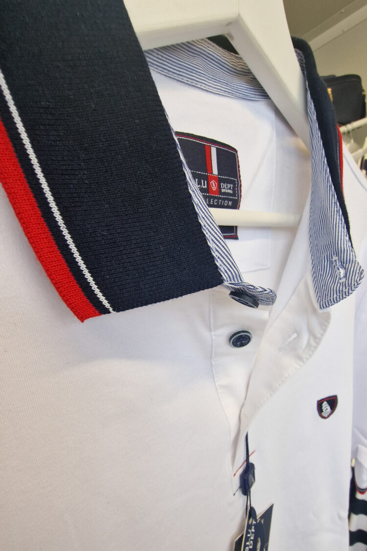 White classic polo shirt with navy blue collar (0779-2) zdjęcie 2