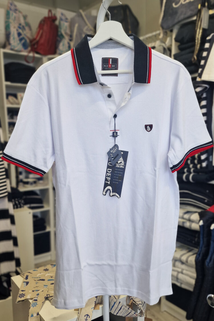 White classic polo shirt with navy blue collar (0779-2) zdjęcie 1