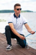 White classic polo shirt with navy blue collar (0779-2) miniaturka 4