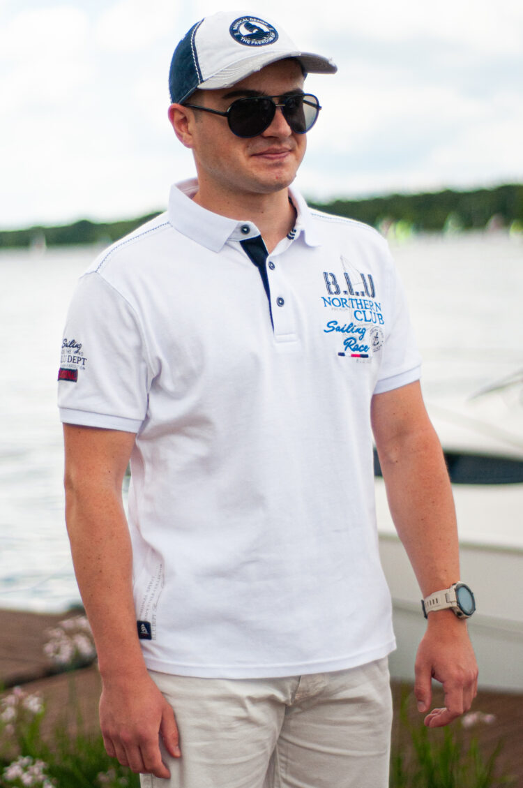 White nautical polo shirt (0777-2) zdjęcie 1