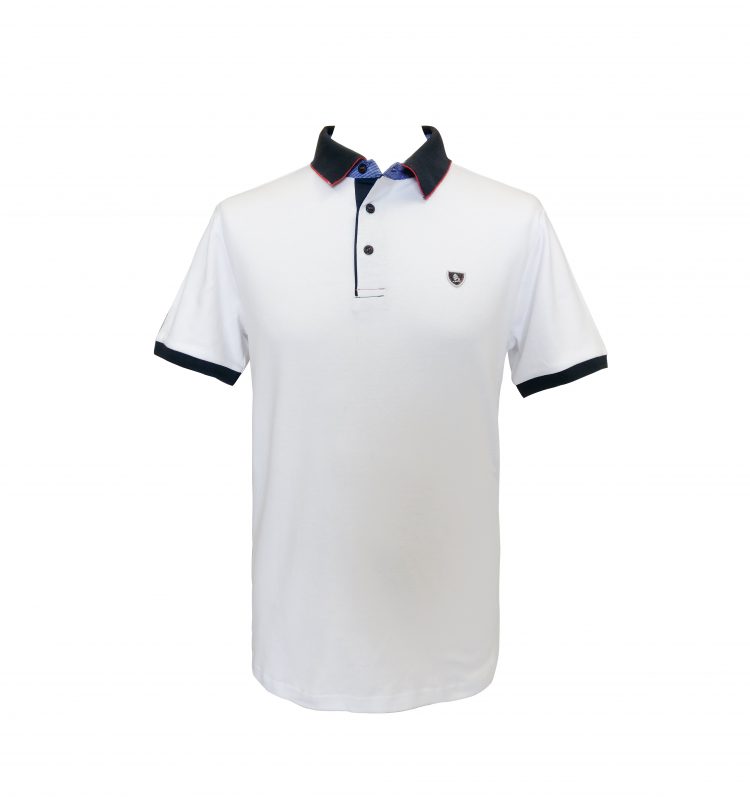 White classic polo shirt with navy blue collar (0779-2) zdjęcie 8