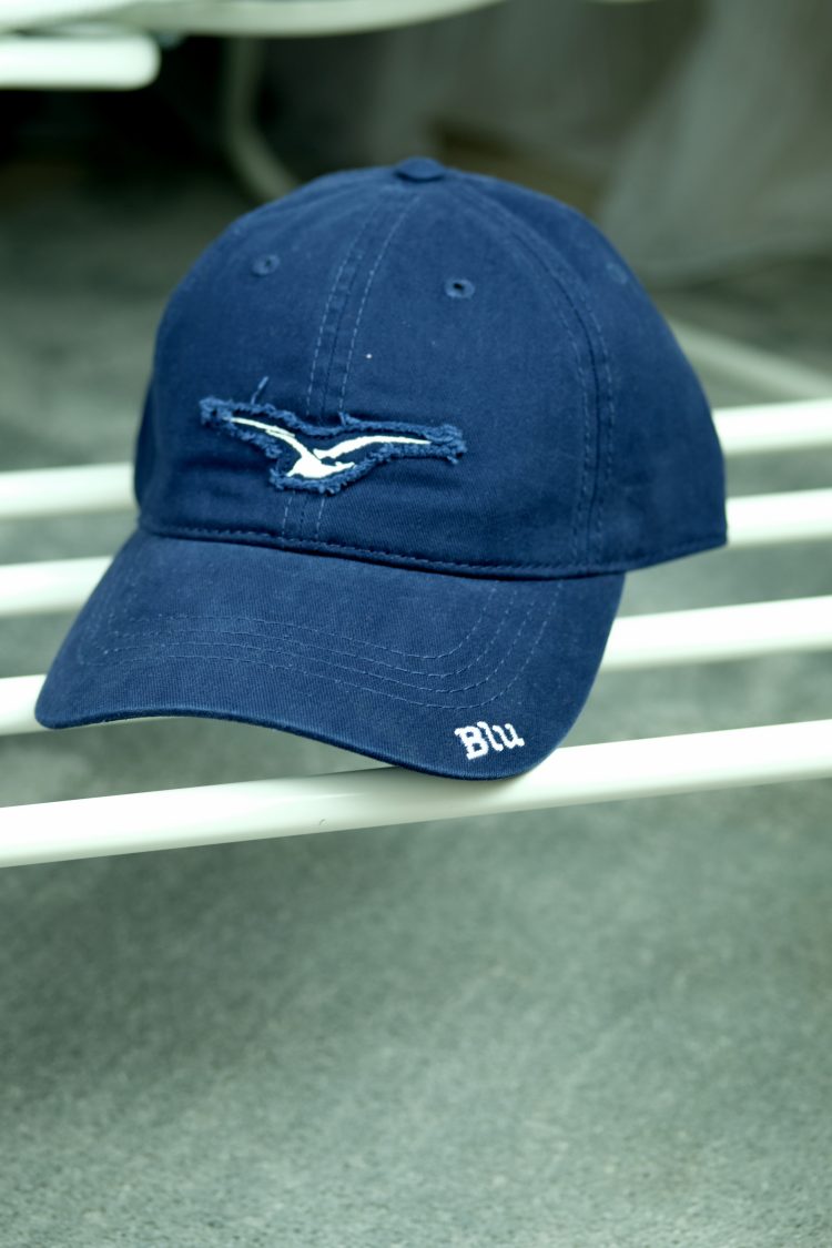 Navy blue baseball cap with seagull applique (0455-2) zdjęcie 1