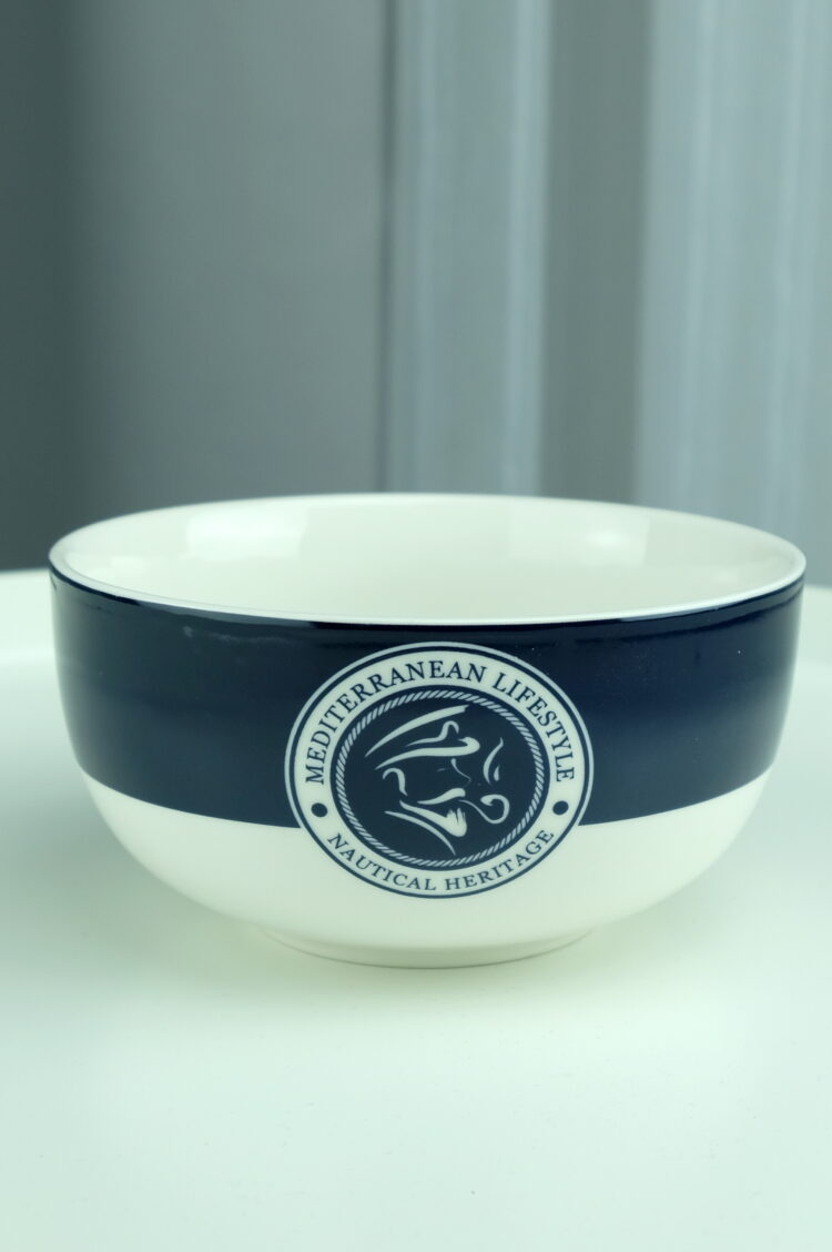 Porcelain bowl with navy blue nautical accents (0725-5) zdjęcie 5