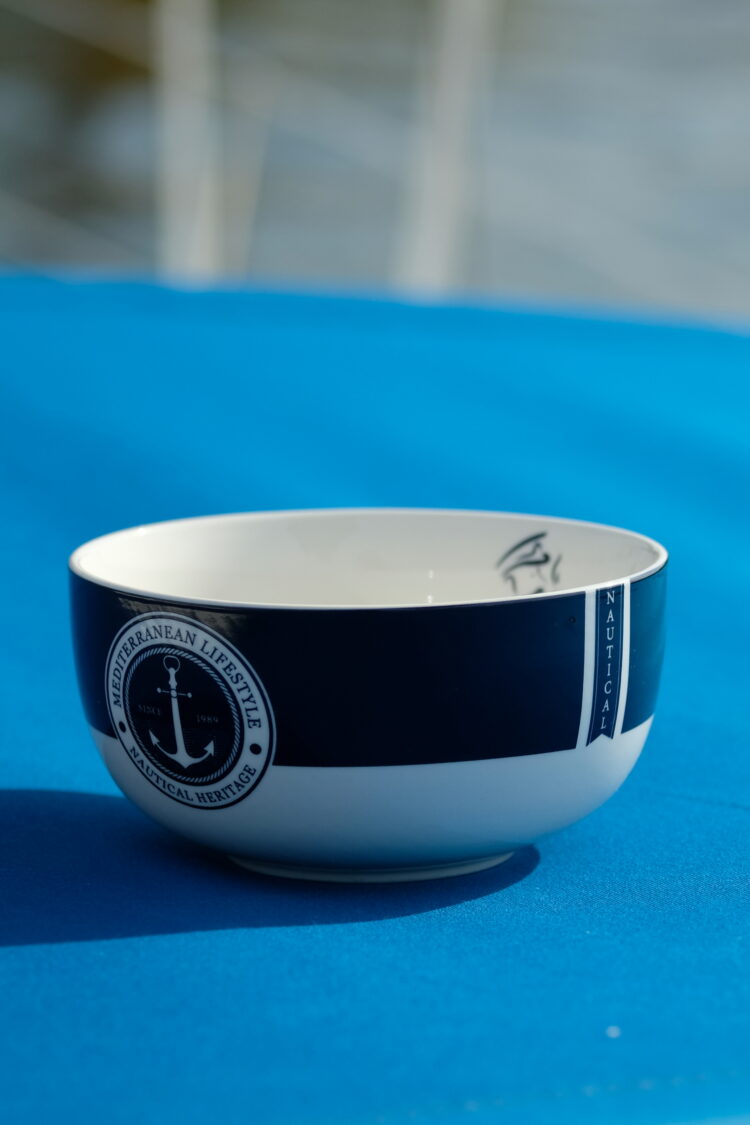 Porcelain bowl with navy blue nautical accents (0725-5) zdjęcie 2