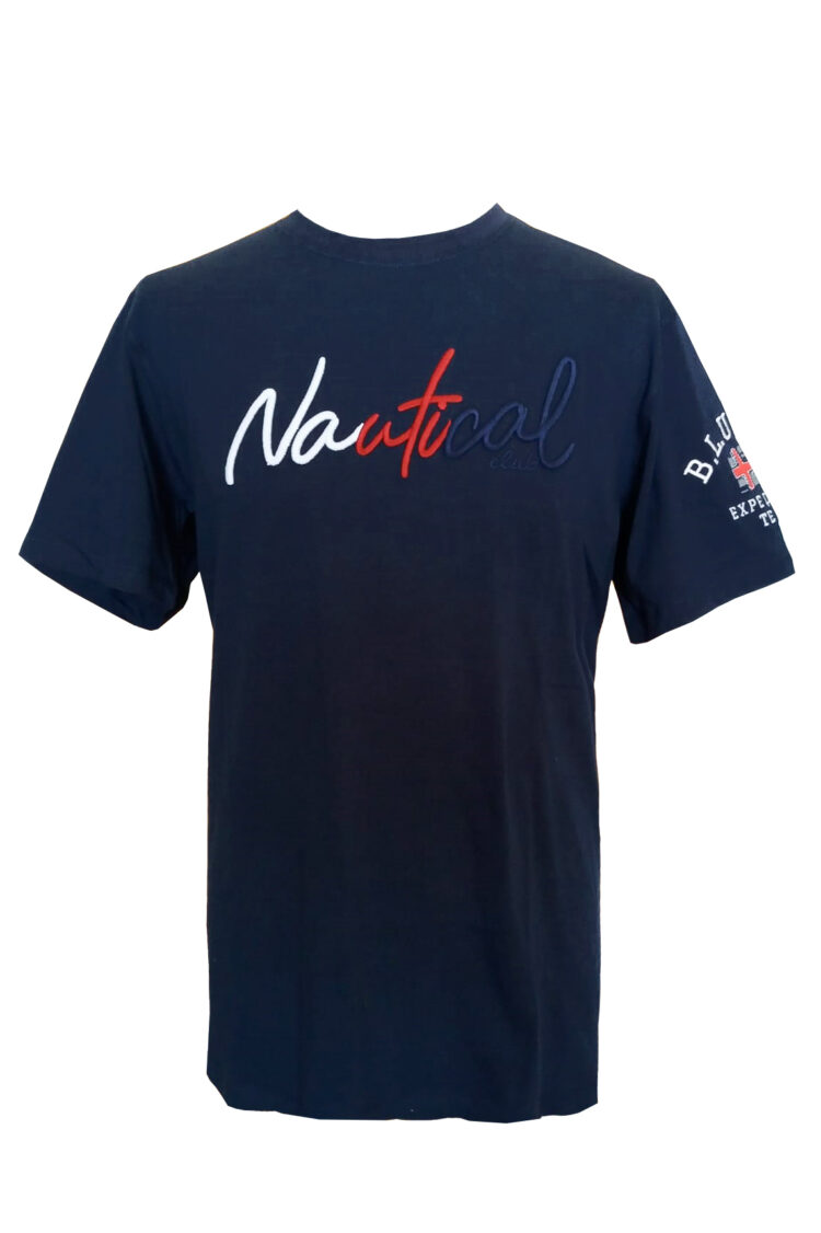 Navy blue t-shirt with inscription (0629-2) zdjęcie 1