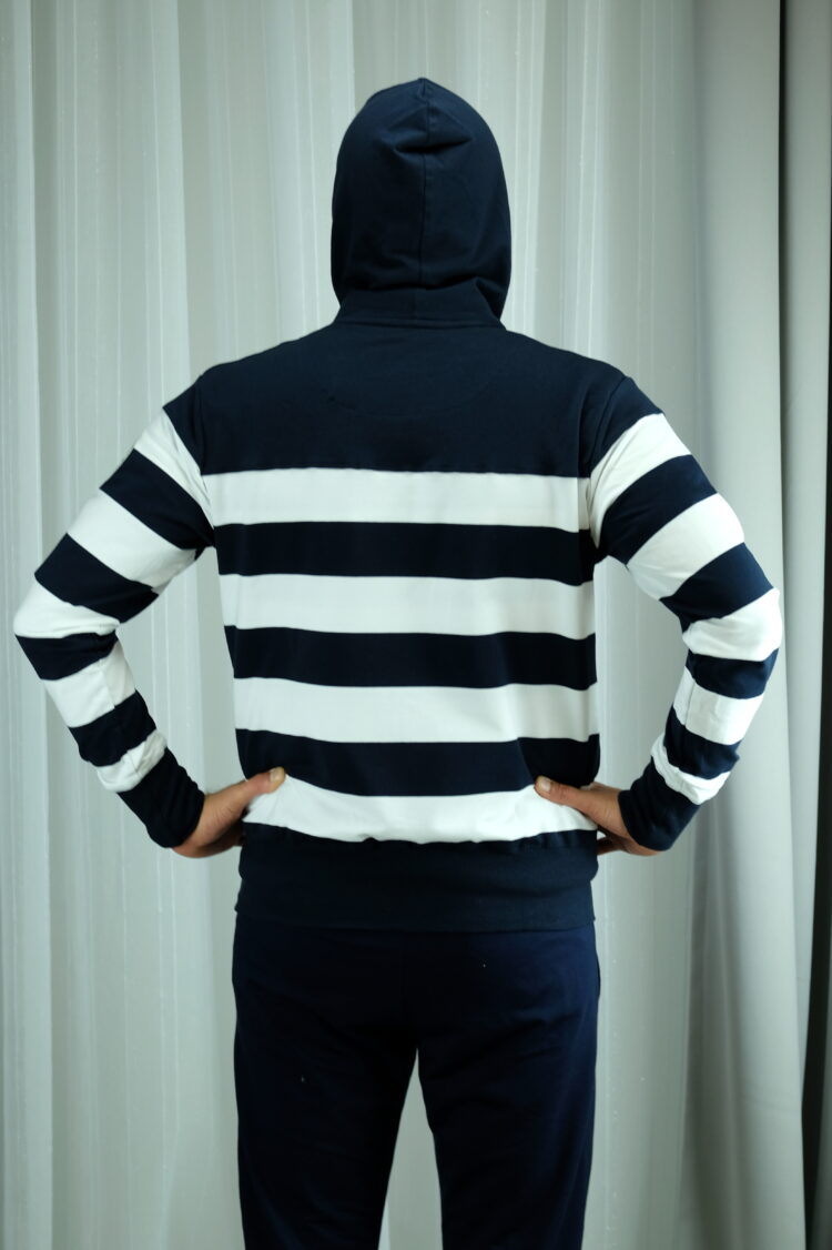Navy blue and white striped hooded sweatshirt (0672-1) zdjęcie 5