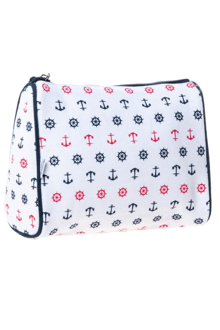 White cosmetic bag with black and red anchors and steering wheels (0317-6) zdjęcie 4