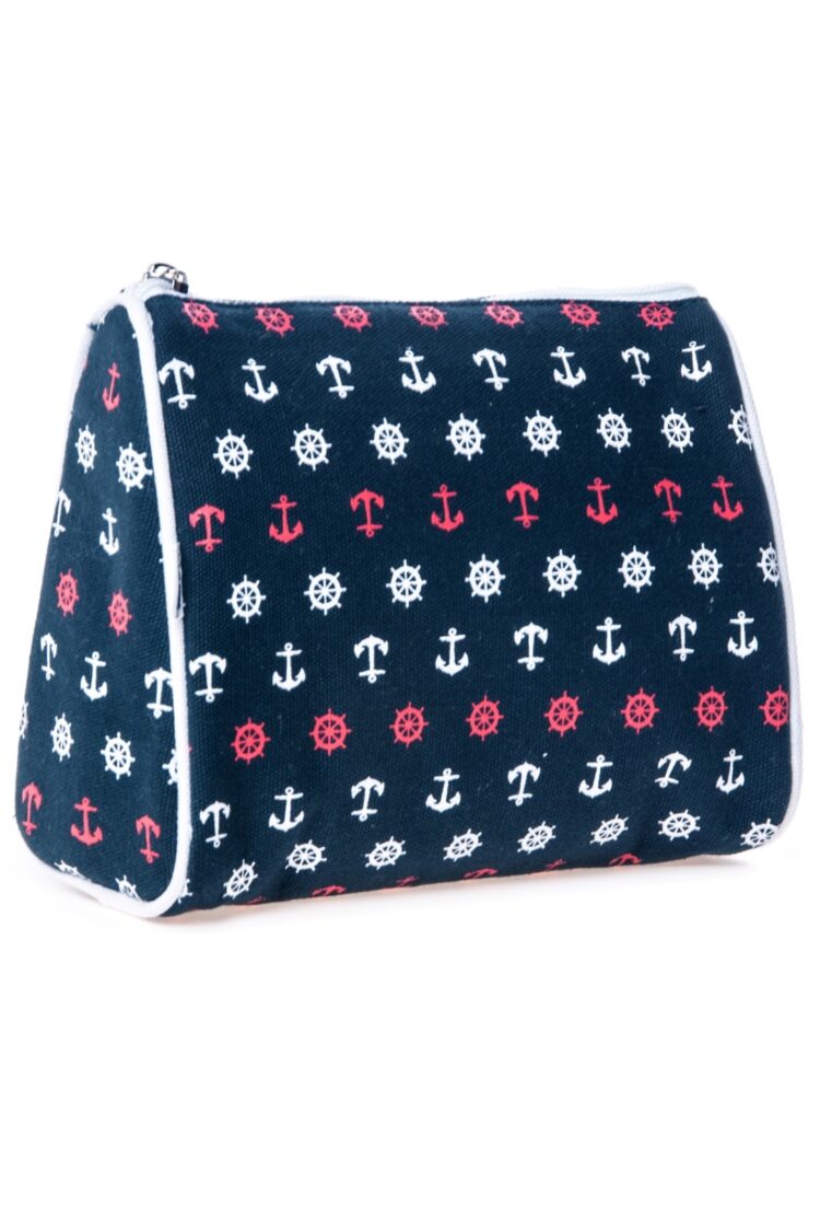 Navy blue cosmetic bag with white and red anchors and steering wheels (0317-7) zdjęcie 3