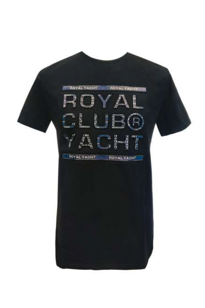 Granatowy t-shirt z napisem 3D ROYAL CLUB YACHT (1601-2) zdjęcie 1