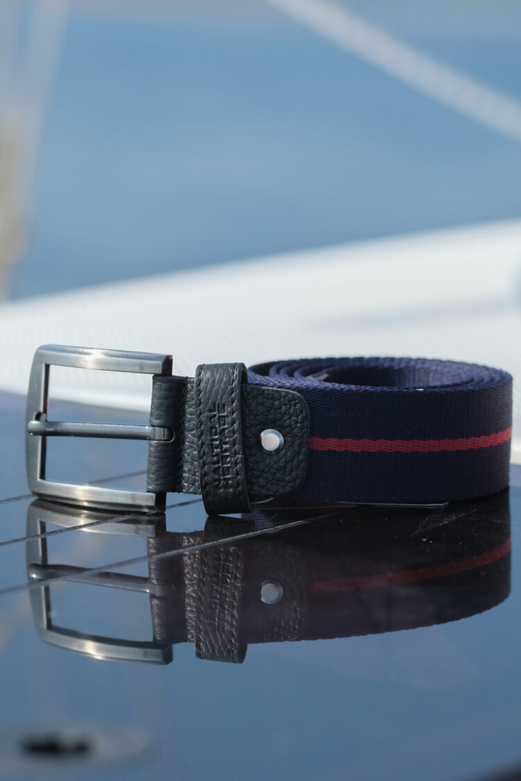 Navy blue belt with red stripe (0530-4) zdjęcie 1