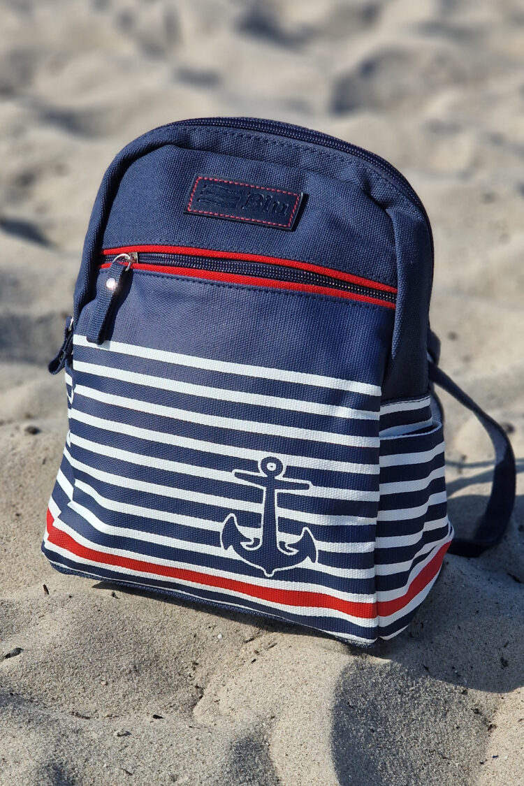 Small navy blue backpack with red anchor strap (0358-2) zdjęcie 1