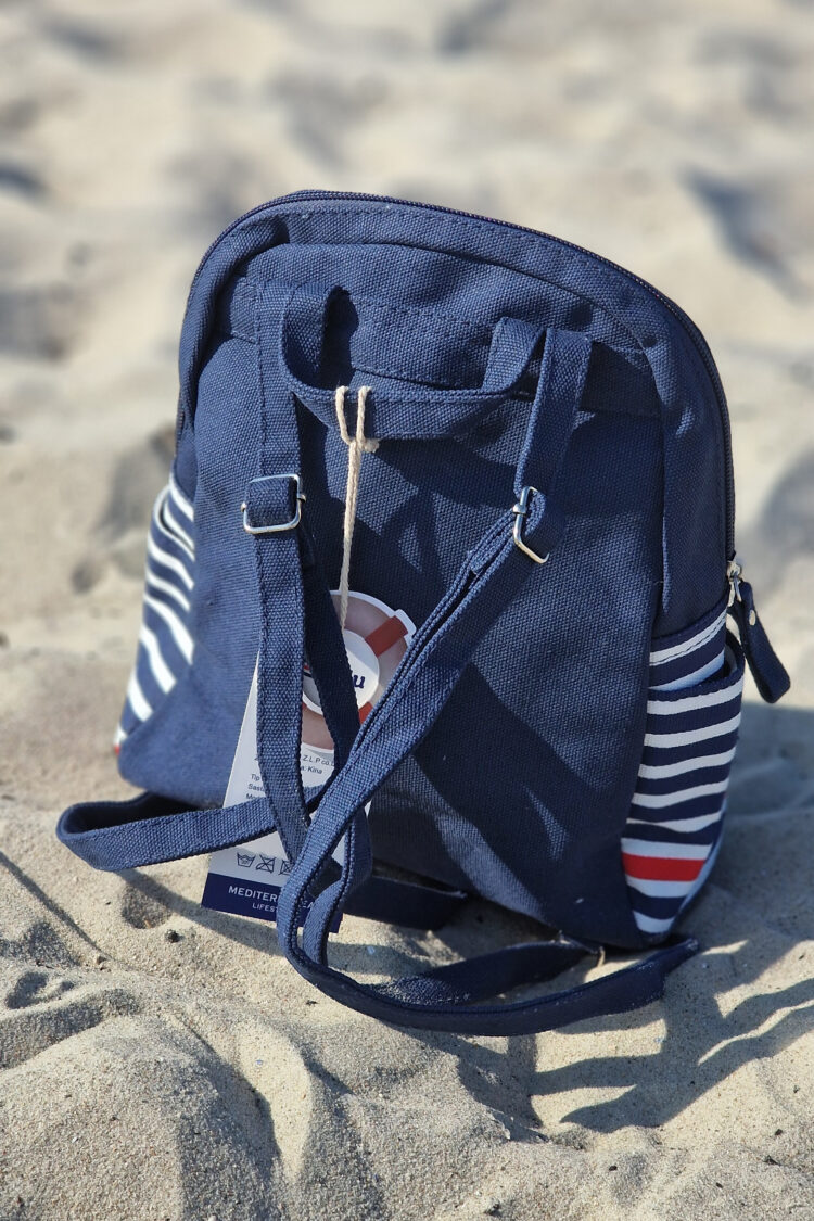 Small navy blue backpack with red anchor strap (0358-2) zdjęcie 2