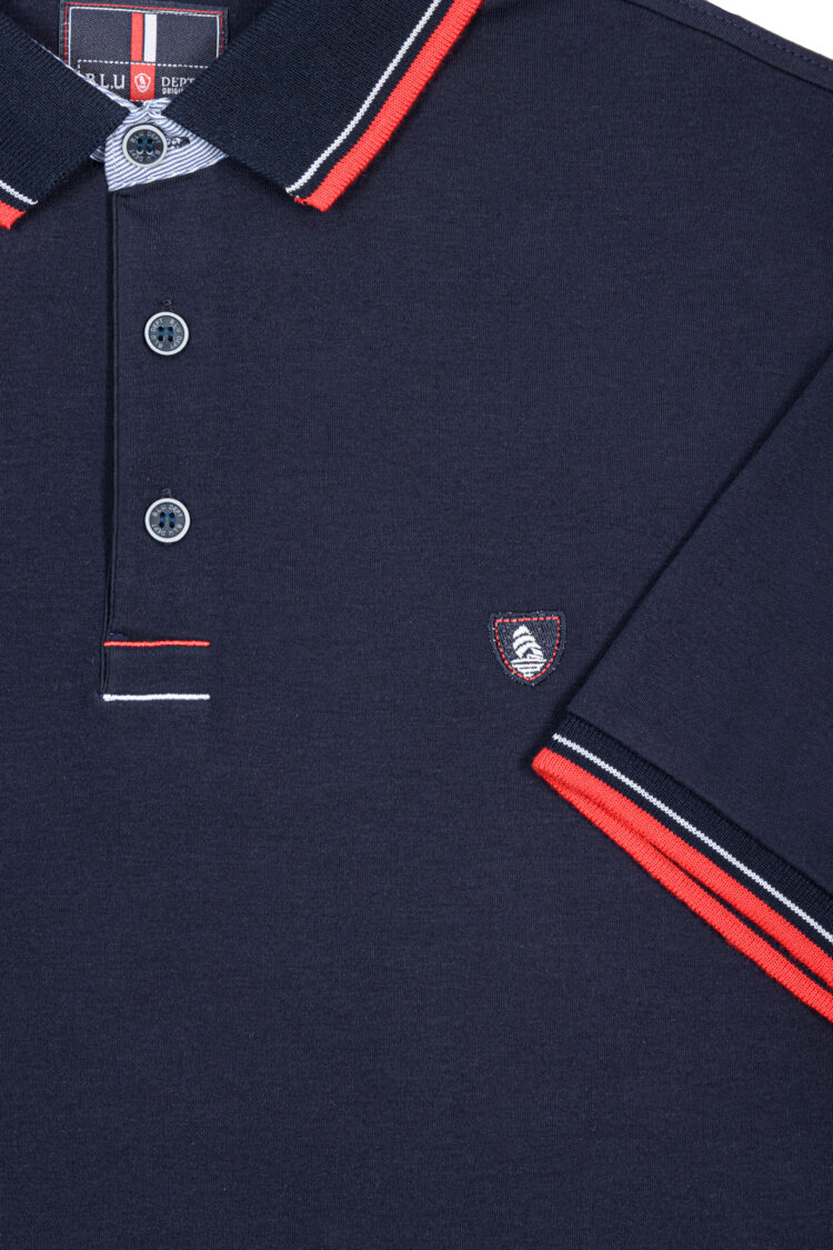 Navy blue classic polo shirt with red inserts (0779-1) zdjęcie 3