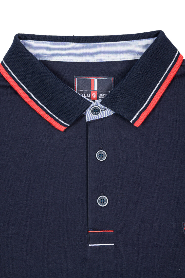 Navy blue classic polo shirt with red inserts (0779-1) zdjęcie 2