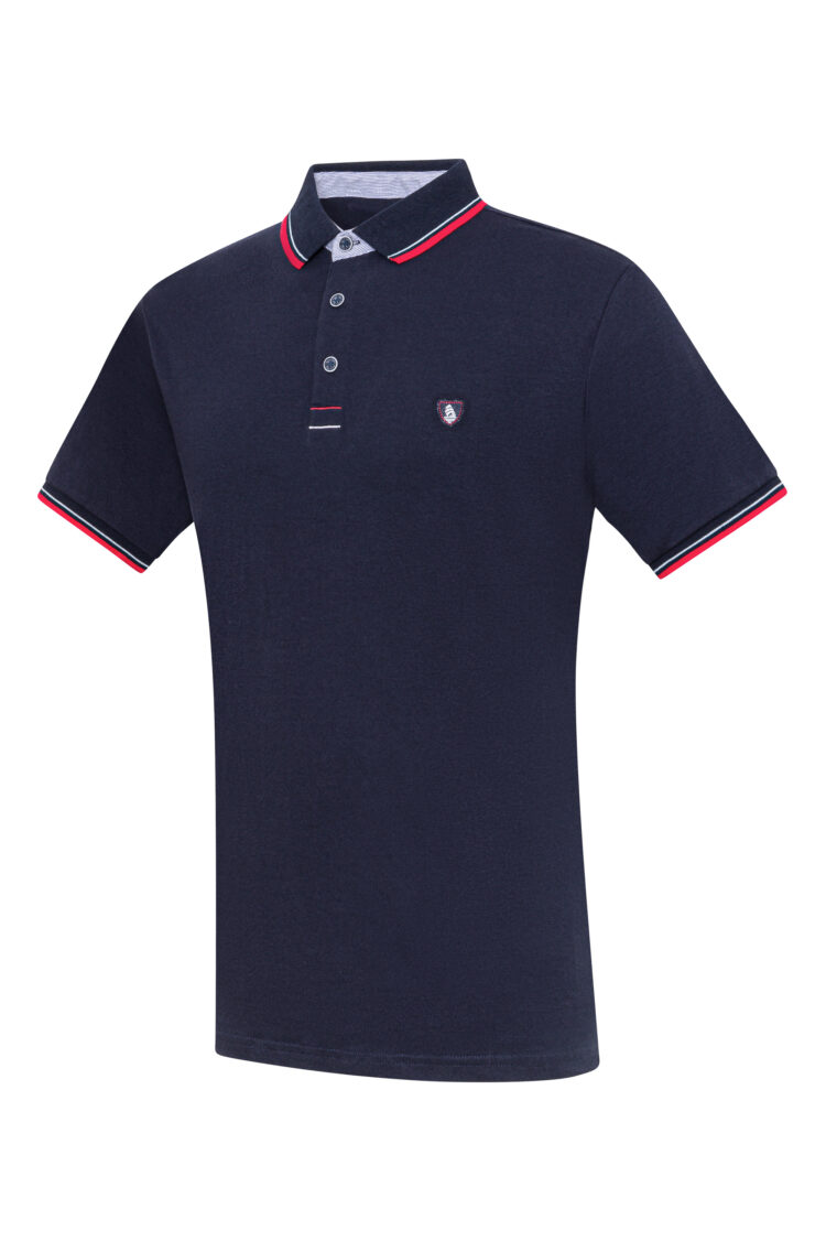 Navy blue classic polo shirt with red inserts (0779-1) zdjęcie 1