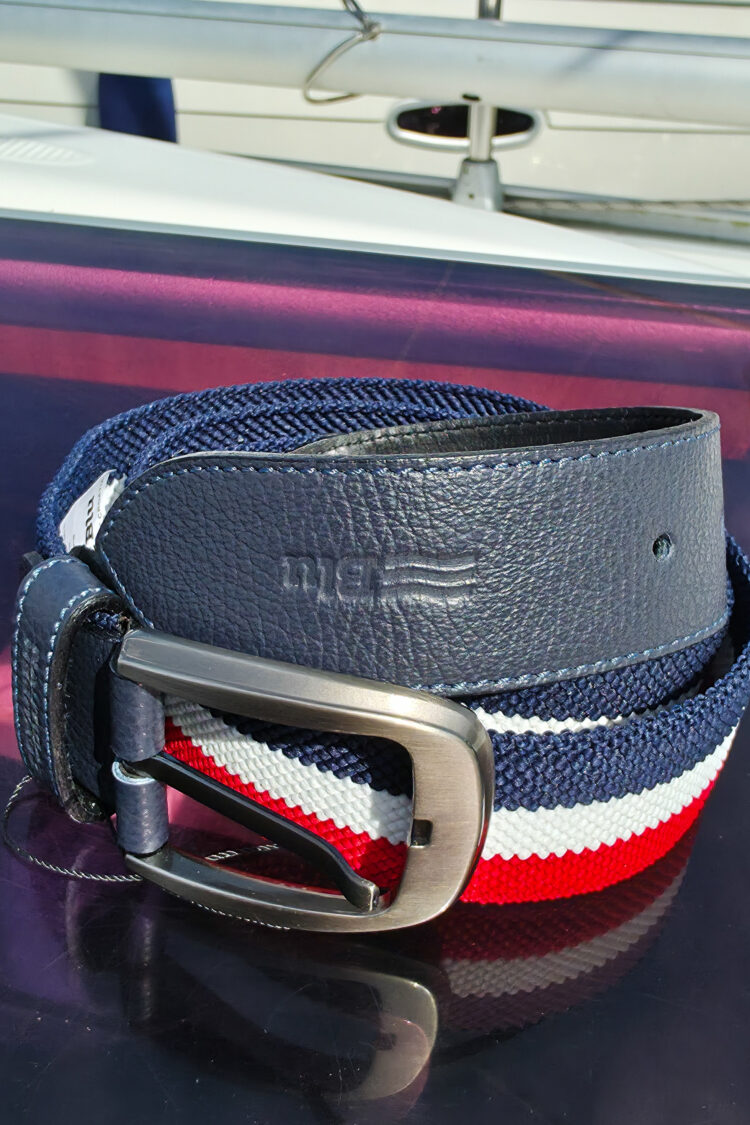 RUBBER trouser belt, navy blue/white/red (0533) – maximum length 105 cm to 120 cm when stretched zdjęcie 3