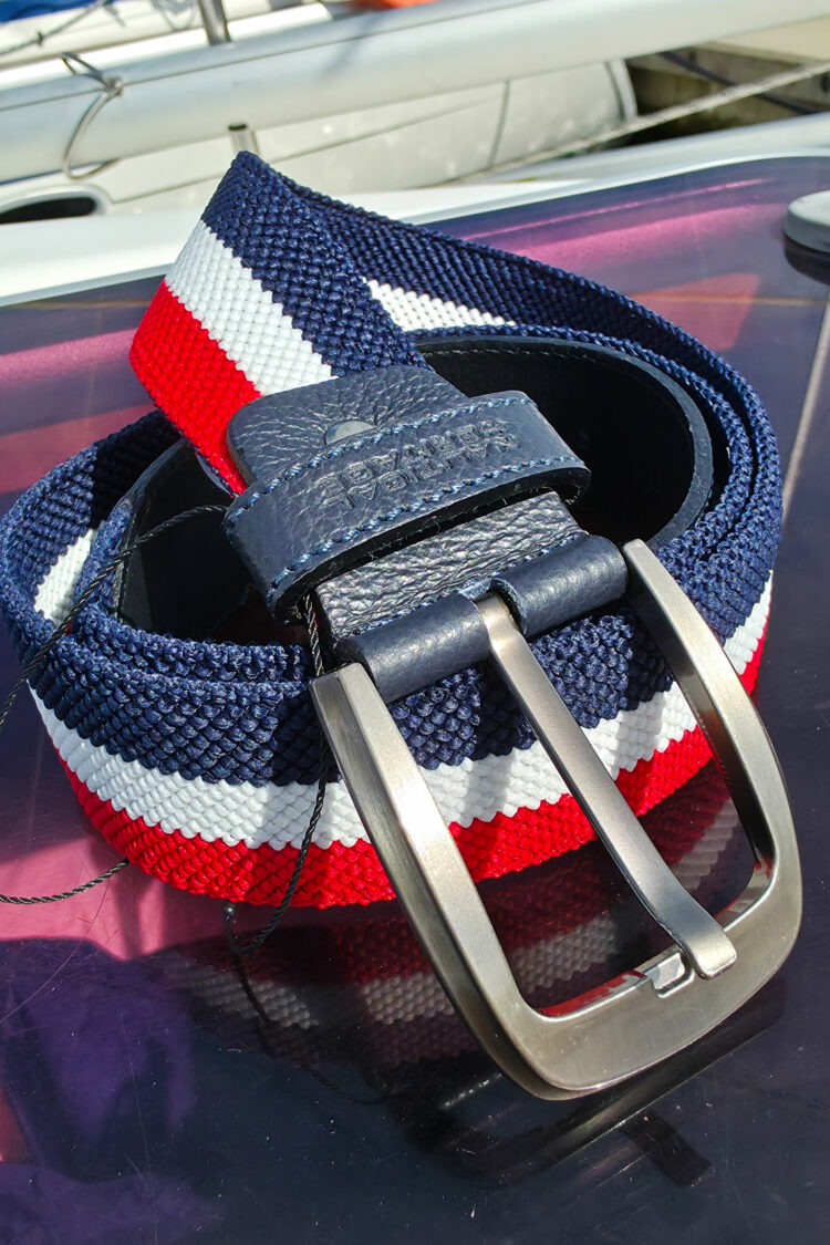 RUBBER trouser belt, navy blue/white/red (0533) – maximum length 105 cm to 120 cm when stretched zdjęcie 1