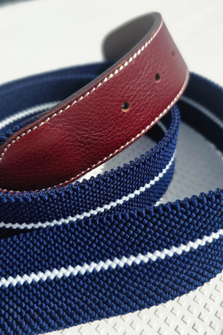 RUBBER navy blue/white trouser belt (0533) - maximum length 105 cm to 120 cm when stretched zdjęcie 5