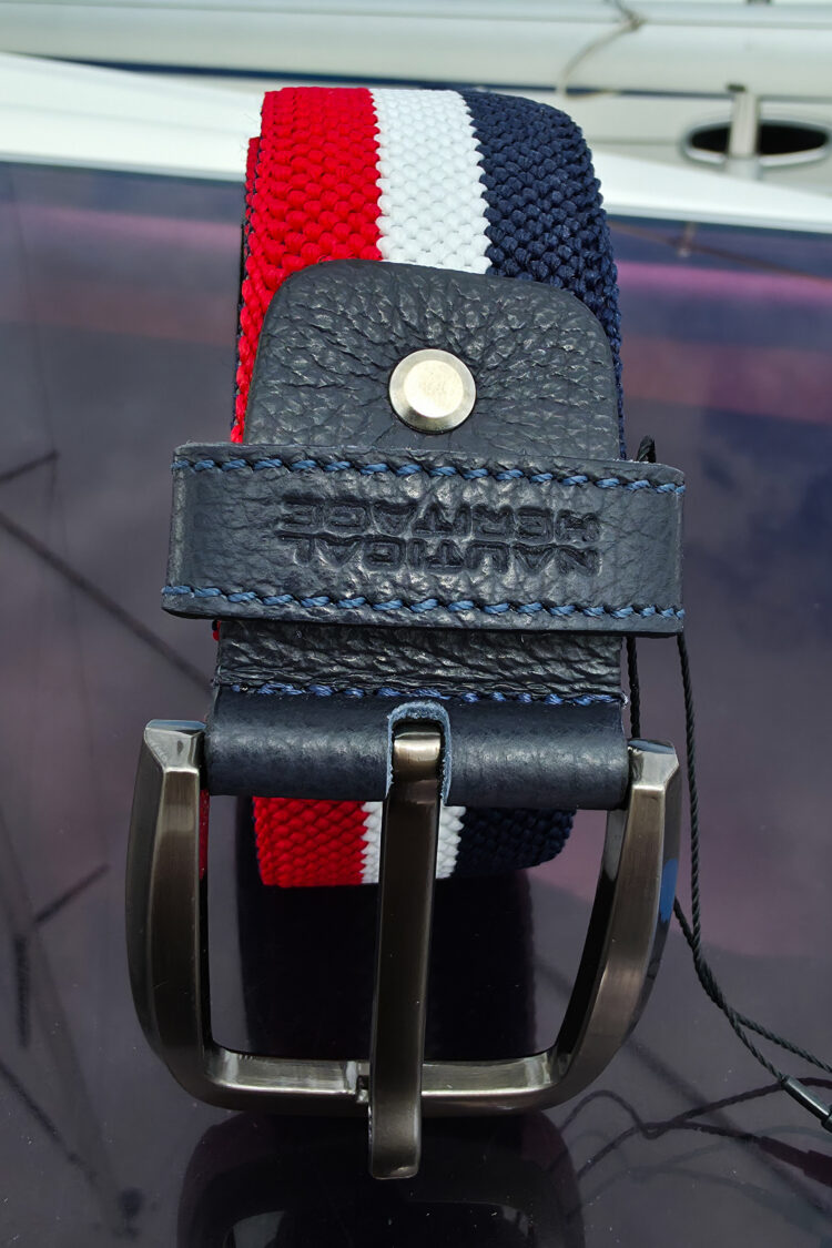RUBBER trouser belt, navy blue/white/red (0533) – maximum length 105 cm to 120 cm when stretched zdjęcie 2