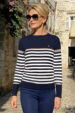 Women's navy blue BLU sweater with stripes and pearl buttons – 100% cotton (1289-2) miniaturka 1