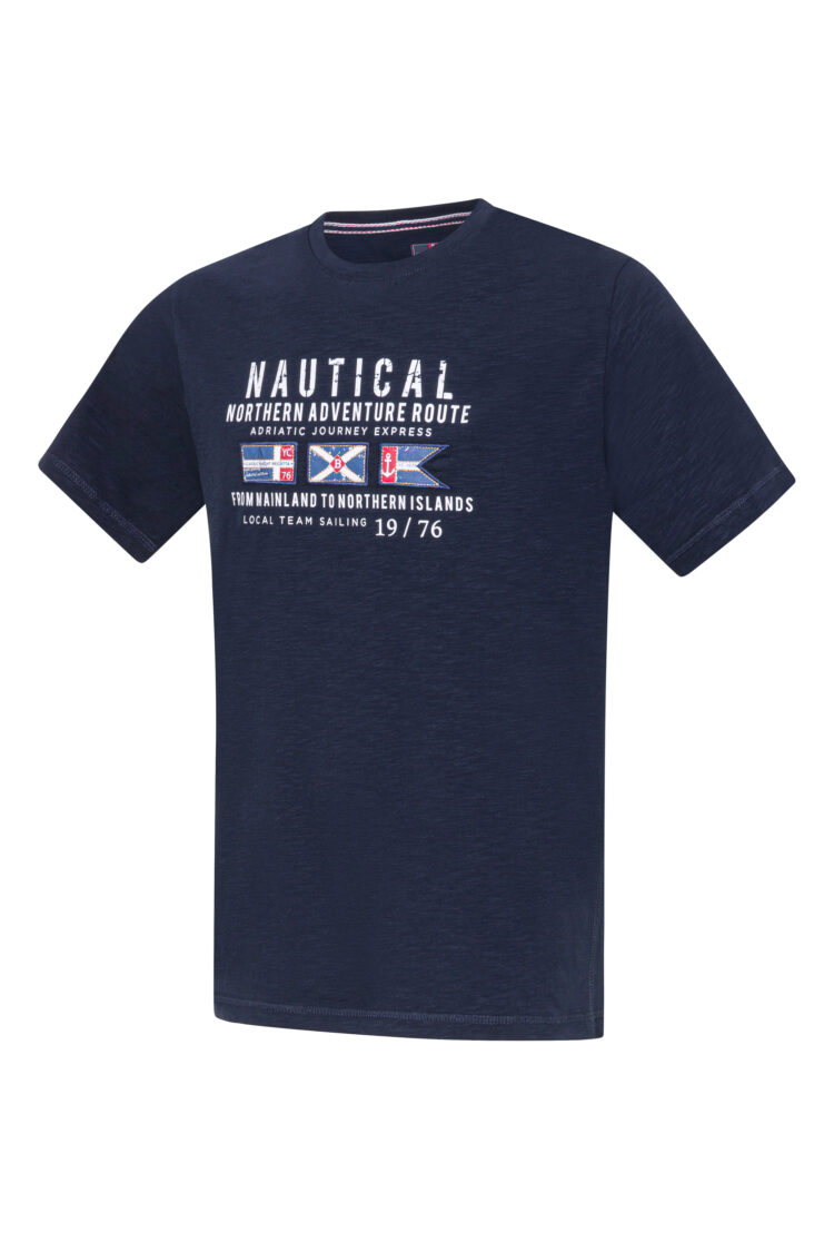 Men's navy blue BLU Lifestyle T-shirt – nautical prints and patches, cotton with elastane (M–3XL) (0628-2) zdjęcie 1