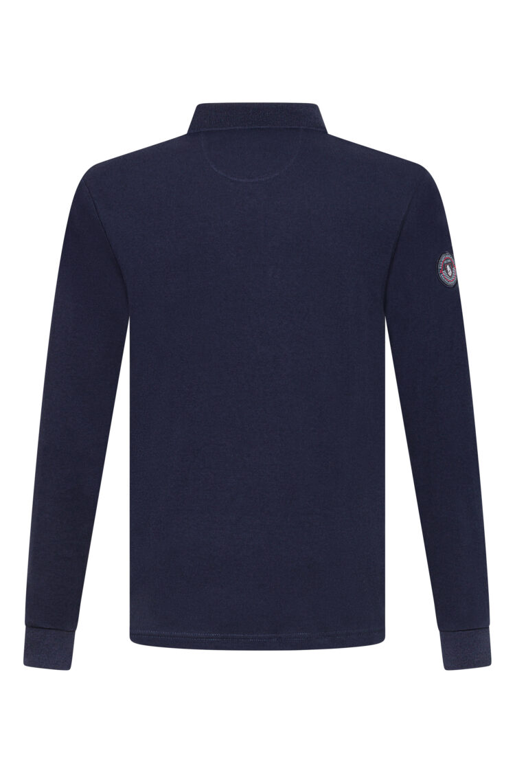 Men's navy blue long-sleeved polo shirt – nautical style (0649) zdjęcie 3