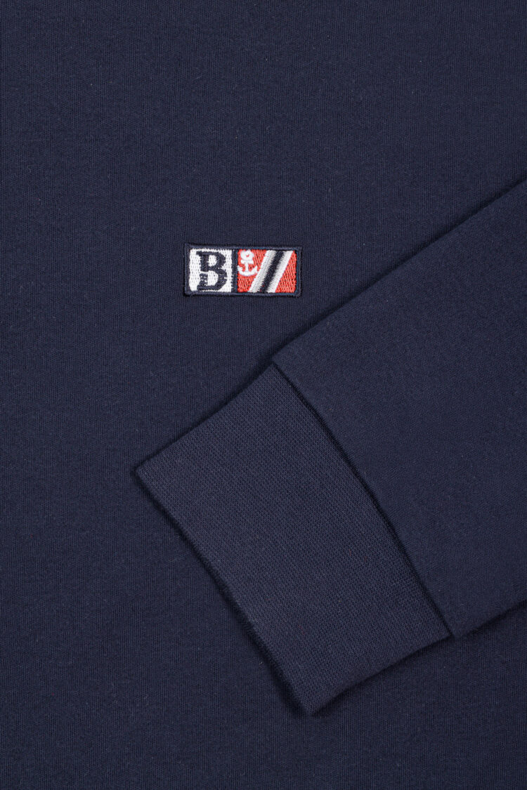 Men's navy blue long-sleeved polo shirt – nautical style (0649) zdjęcie 4