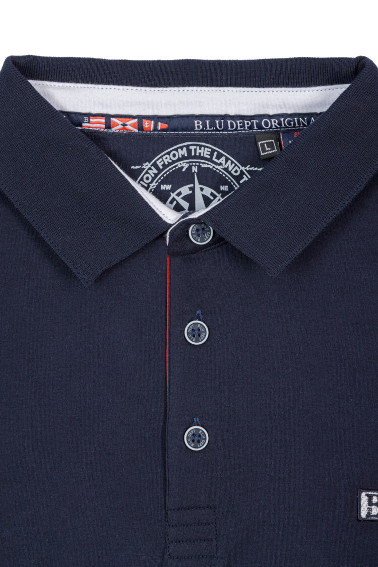 Men's navy blue long-sleeved polo shirt – nautical style (0649) zdjęcie 2