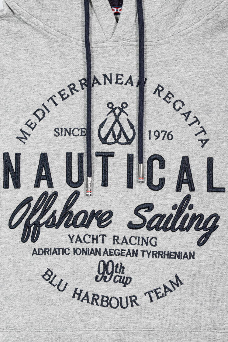 Men's BLU sailing sweatshirt – gray with hood, NAUTICAL Offshore Sailing embroidery (0797) zdjęcie 3