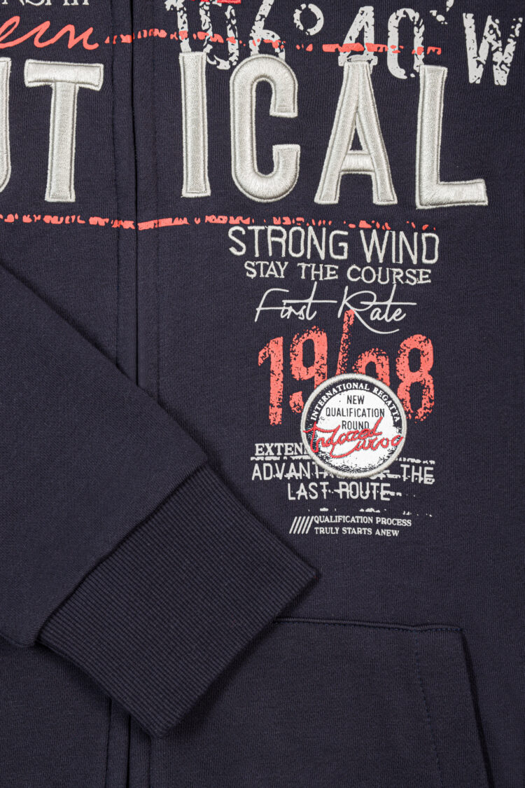 Men's BLU sailing sweatshirt – navy blue with hood, zip-up NAUTICAL (0798-2) zdjęcie 3