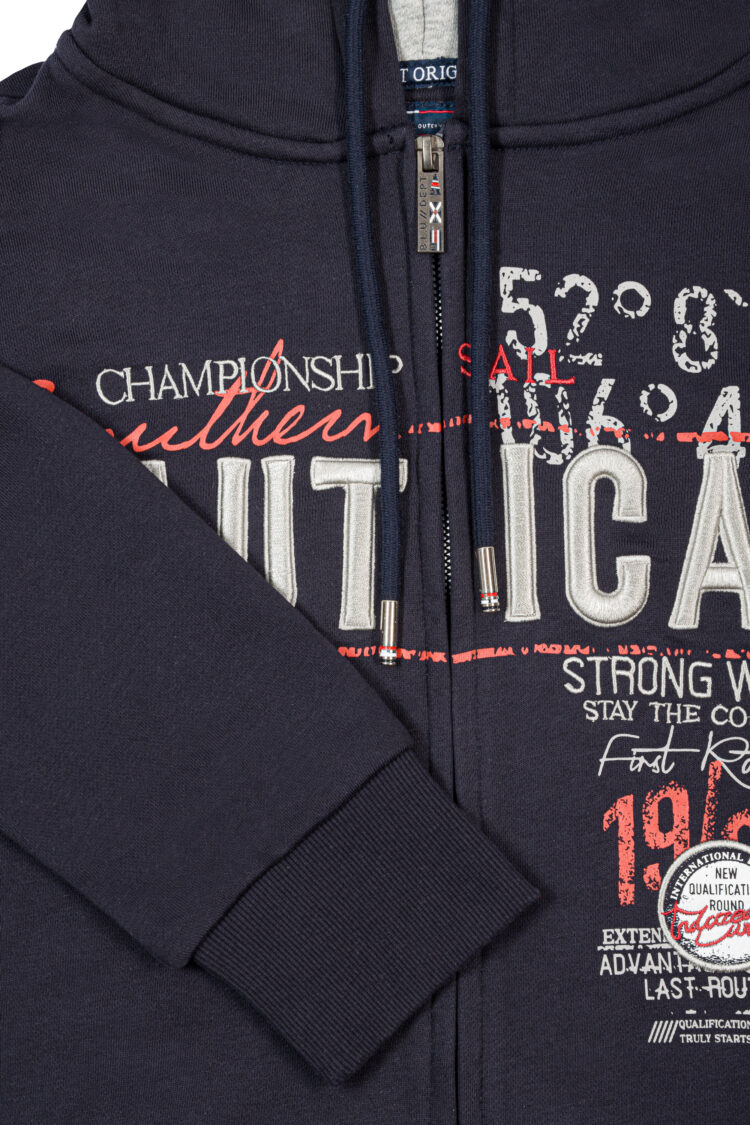 Men's BLU sailing sweatshirt – navy blue with hood, zip-up NAUTICAL (0798-2) zdjęcie 5