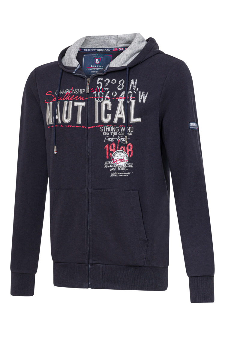 Men's BLU sailing sweatshirt – navy blue with hood, zip-up NAUTICAL (0798-2) zdjęcie 1