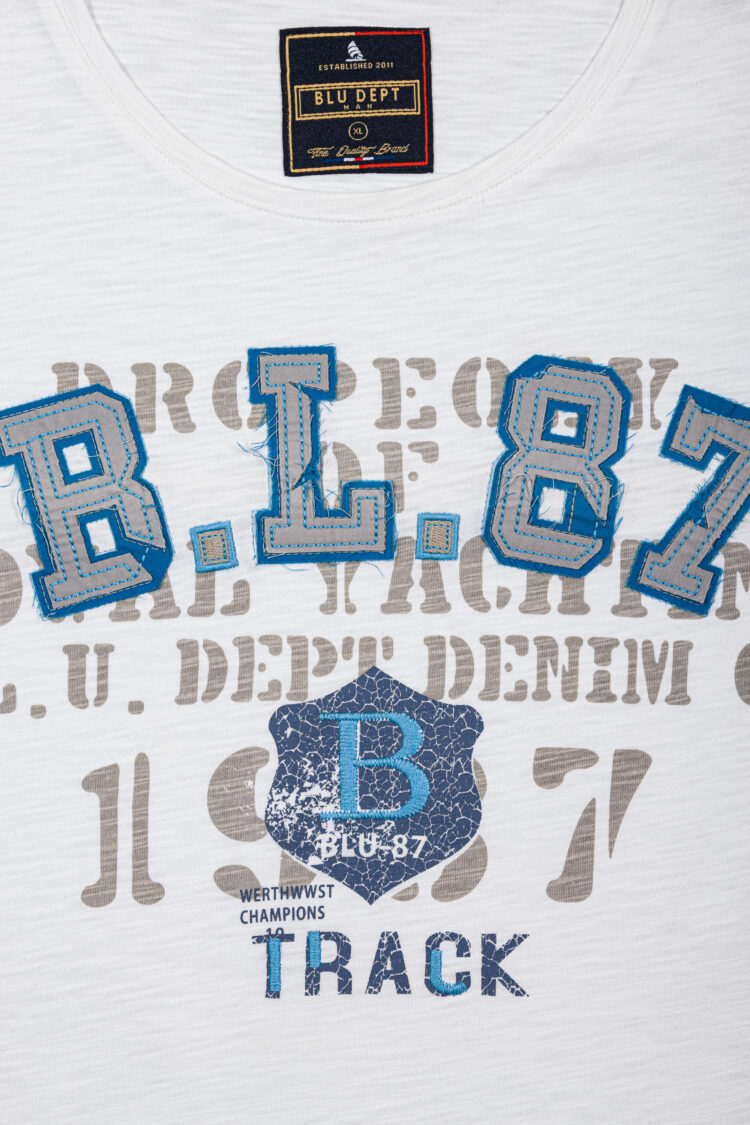 BLU Lifestyle men's T-shirt – white, 100% cotton, with B.L.87 patch (1600-1) zdjęcie 2