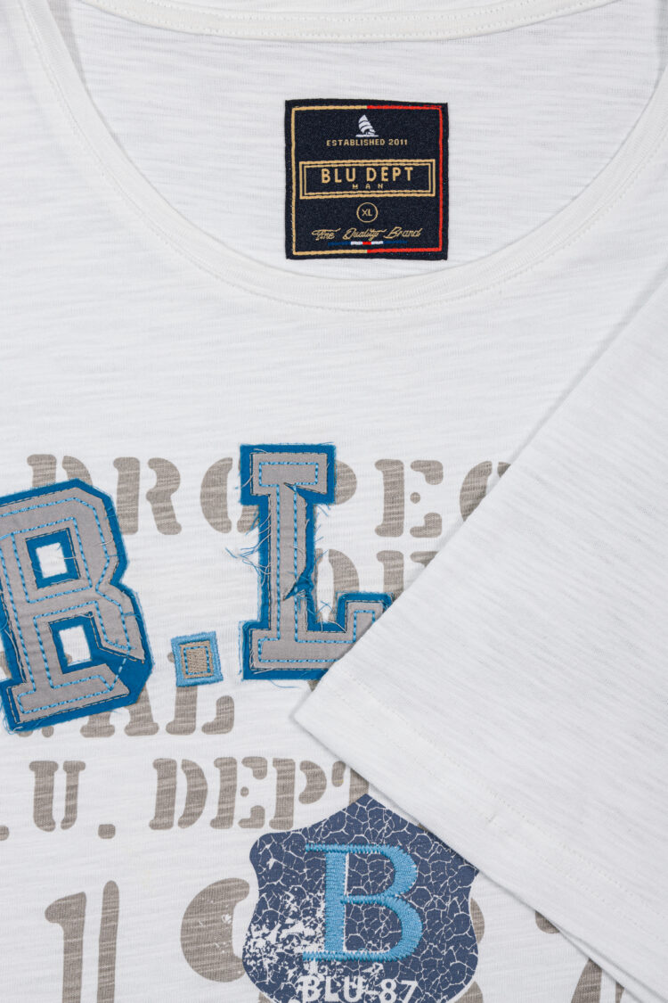 BLU Lifestyle men's T-shirt – white, 100% cotton, with B.L.87 patch (1600-1) zdjęcie 3