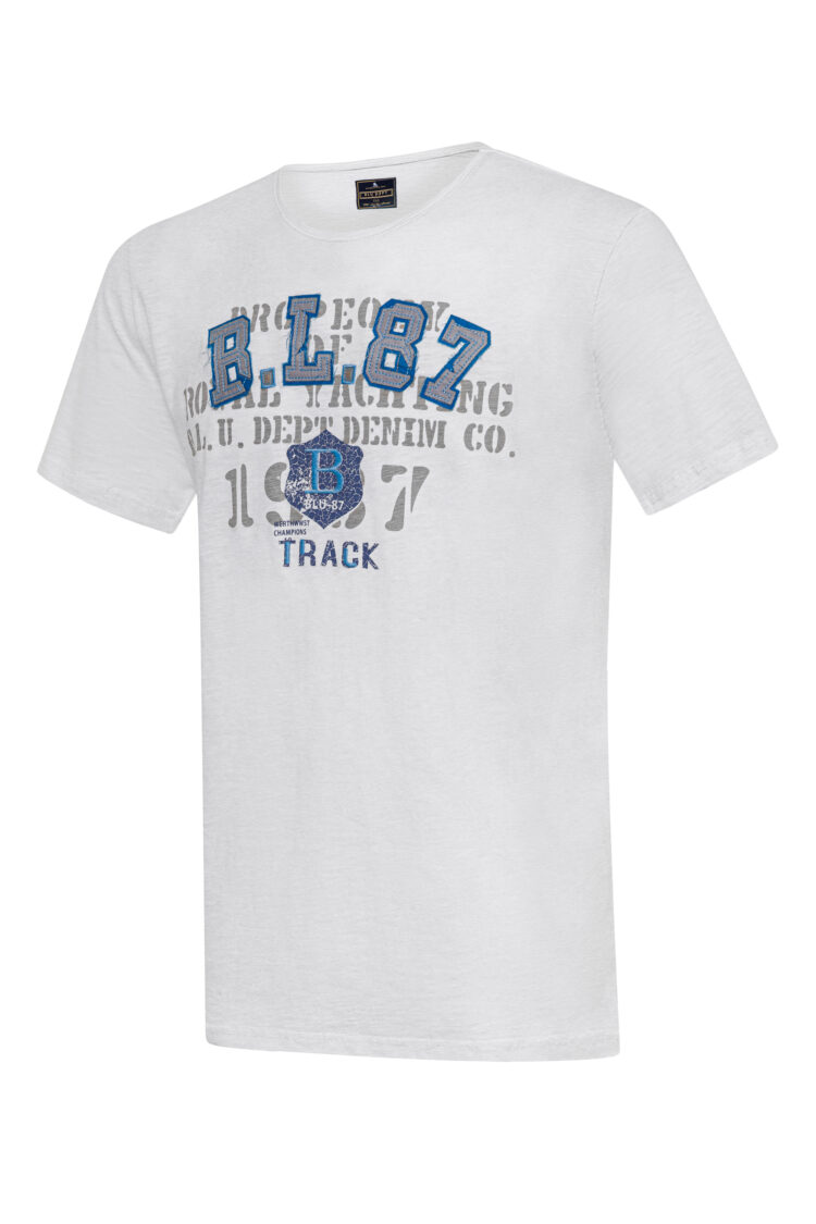 BLU Lifestyle men's T-shirt – white, 100% cotton, with B.L.87 patch (1600-1) zdjęcie 1