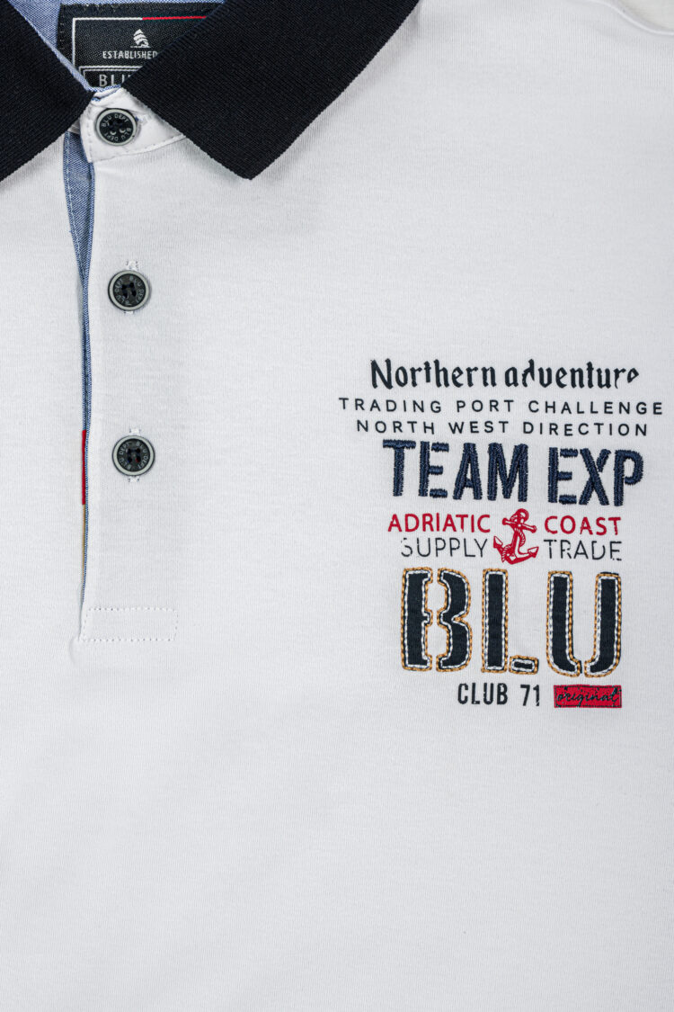 BLU Lifestyle men's polo shirt – white with navy blue collar and nautical details (1640-2) zdjęcie 2