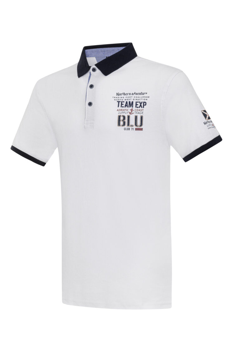 BLU Lifestyle men's polo shirt – white with navy blue collar and nautical details (1640-2) zdjęcie 1