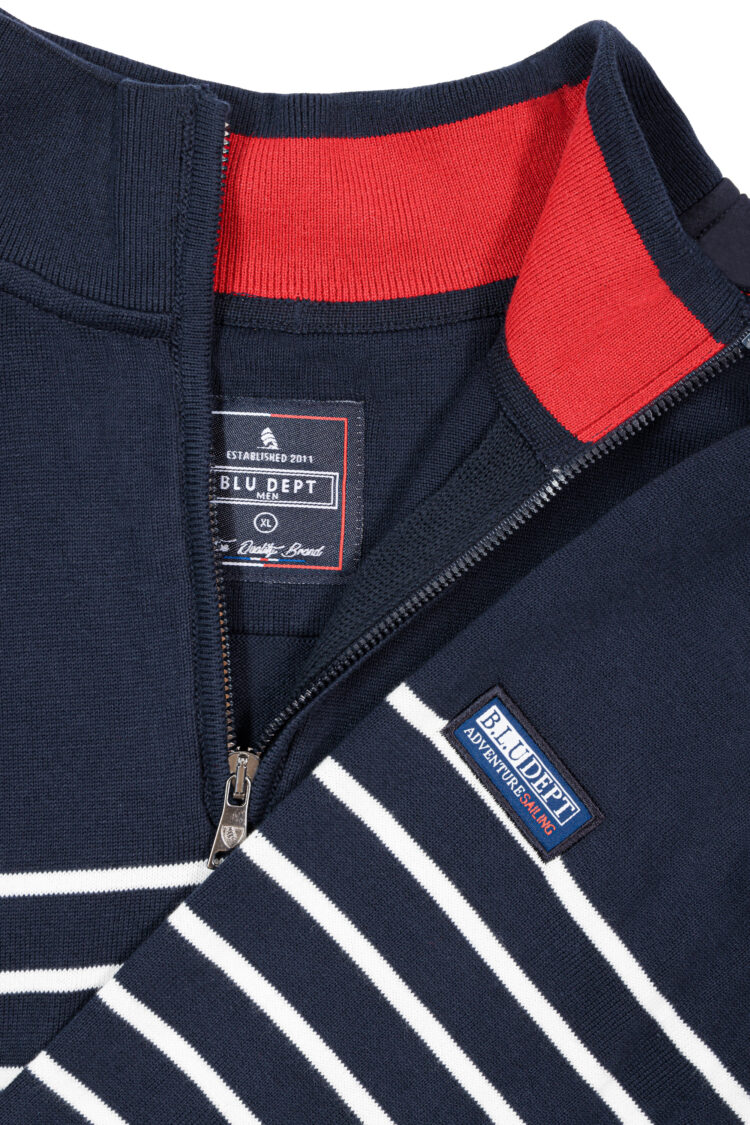 Men's BLU sailor sweater – navy blue with stripes, stand-up collar, and zipper (1651) zdjęcie 4