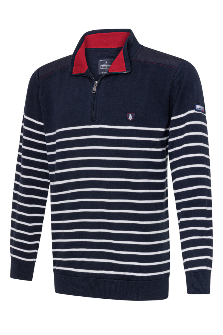 Men's BLU sailor sweater – navy blue with stripes, stand-up collar, and zipper (1651) zdjęcie 1