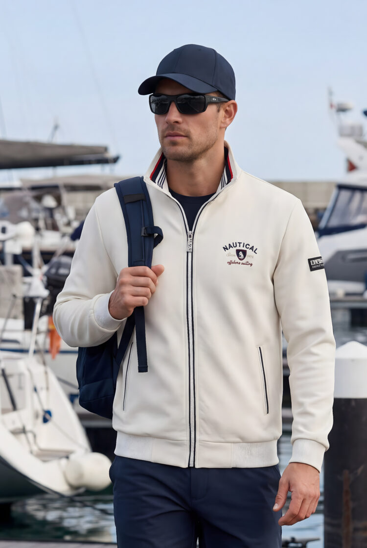 Męska bluza żeglarska BLU DEPT beżowa – rozpinana nautical premium | BLU Lifestyle (0793-6) zdjęcie 3
