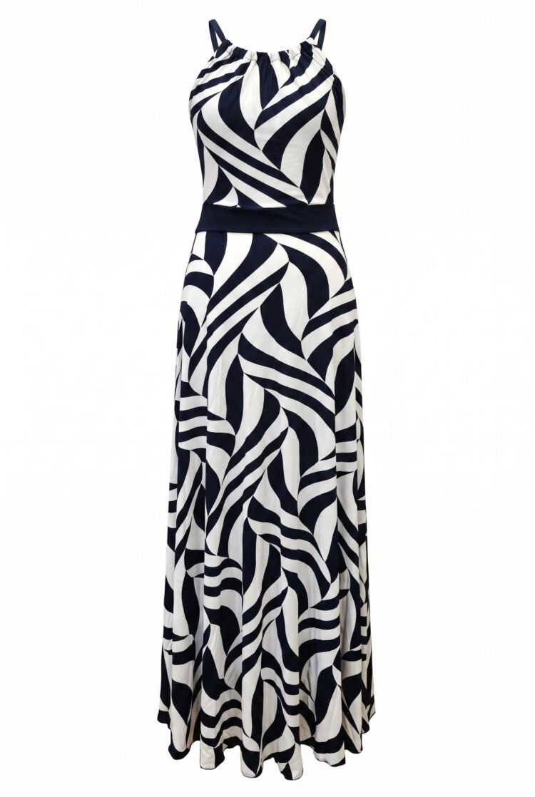 Sukienka maxi biało-granatowa – lekka sukienka marynistyczna | BLU Lifestyle (0008) zdjęcie 3
